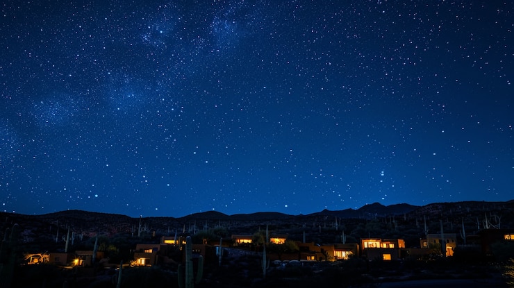 Free Photo beautiful starry sky over town