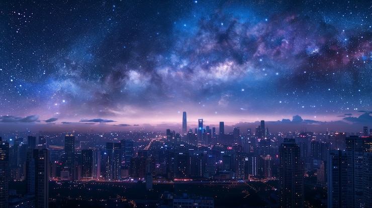 Free Photo beautiful starry sky over town