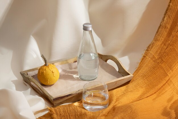 Beautiful still life arrangement with water