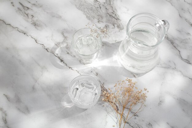 Beautiful still life arrangement with water