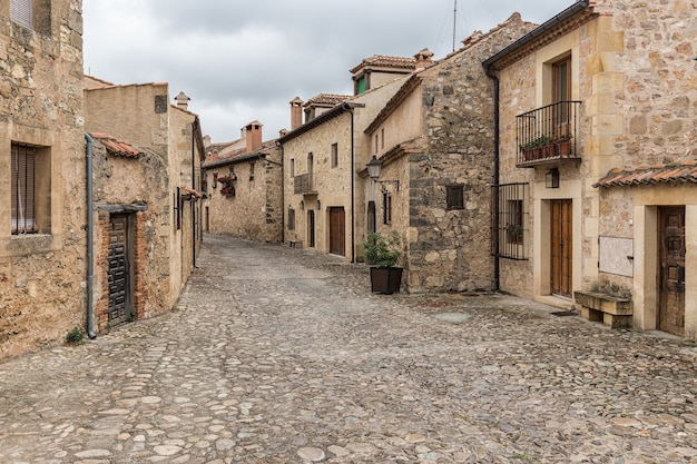 Beautiful street in the historical town of Pedraza, Segovia, Spain
