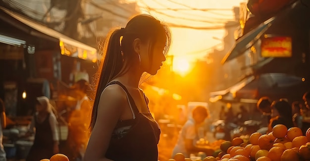 Free photo beautiful street market at sunset