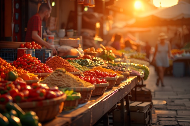 Free photo beautiful street market at sunset