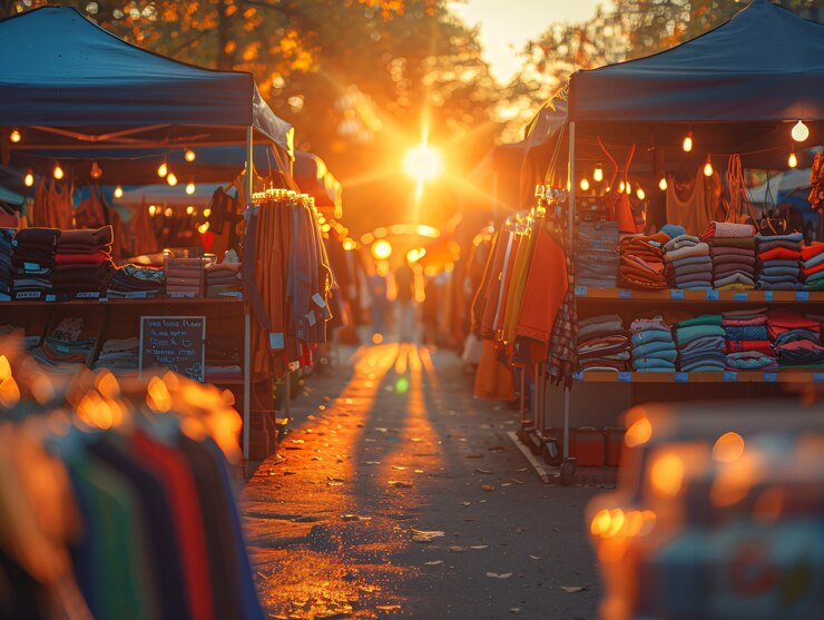 Free Photo beautiful street market at sunset