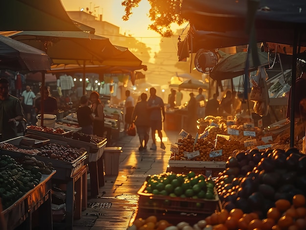 Foto gratuita bellissimo mercato di strada al tramonto