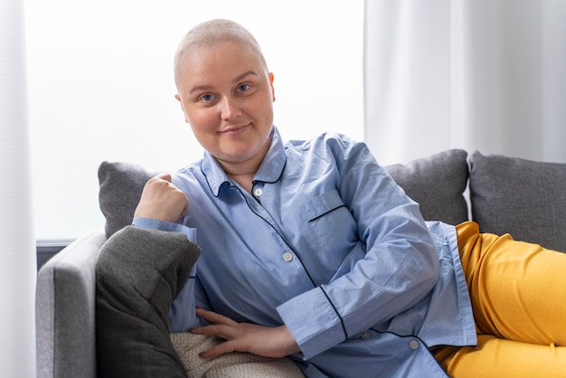 Beautiful strong woman fighting breast cancer