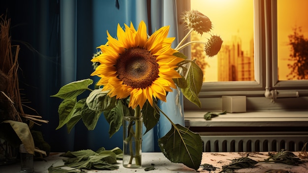 Beautiful sunflower indoors