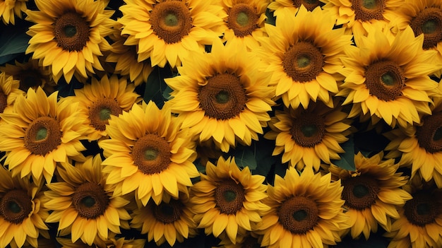 Bella vista dall'alto della disposizione dei girasoli