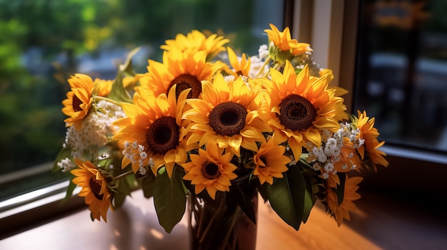 無料写真 屋内の花瓶に美しいひまわり