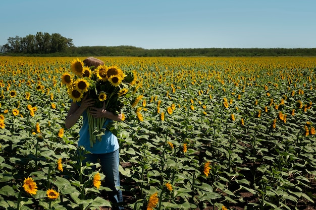 Foto gratuita bellissimi girasoli all'aperto ancora in vita