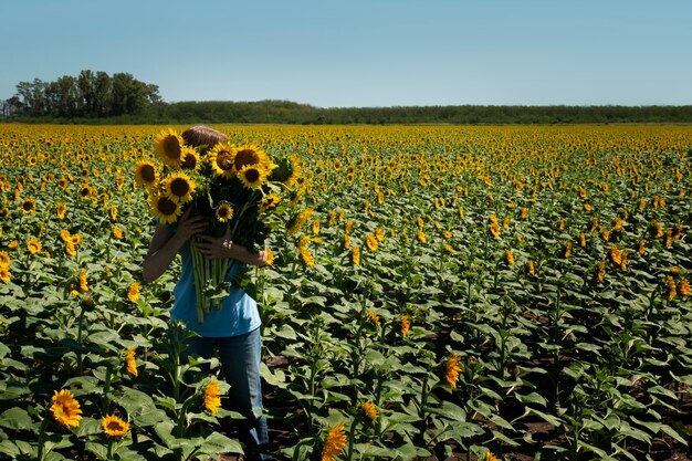 Beautiful sunflowers outdoors still life