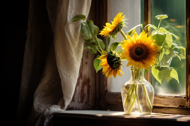 Free photo beautiful sunflowers in vase