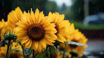 Foto gratuita bellissimi girasoli con gocce d'acqua