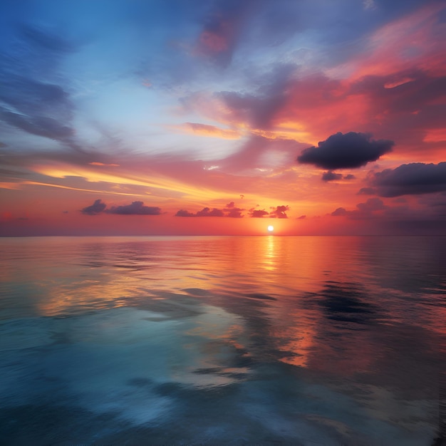 無料写真 海の美しい夕暮れ カラフルな空と雲