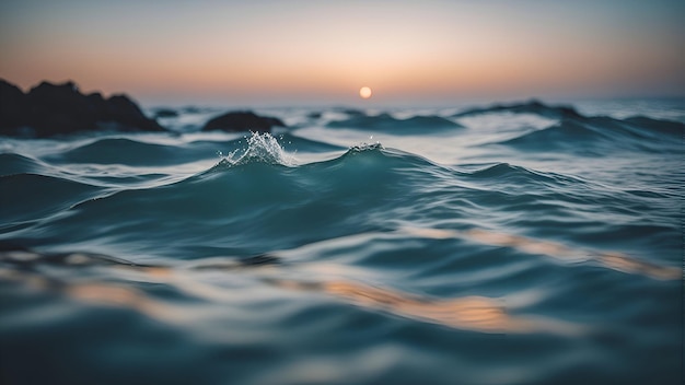 無料写真 海に沈む美しい夕日 ソフトフォーカス 長時間露光