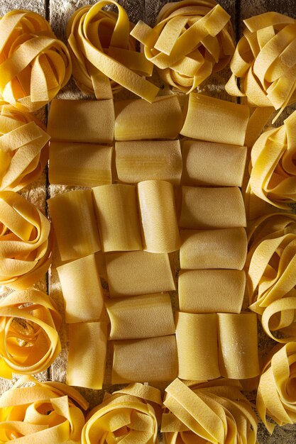 Beautiful tasty colorful pattern of italian pasta. Top view. Abstract. Food concept.