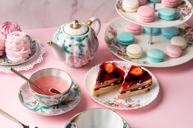 Beautiful tea party composition on a table