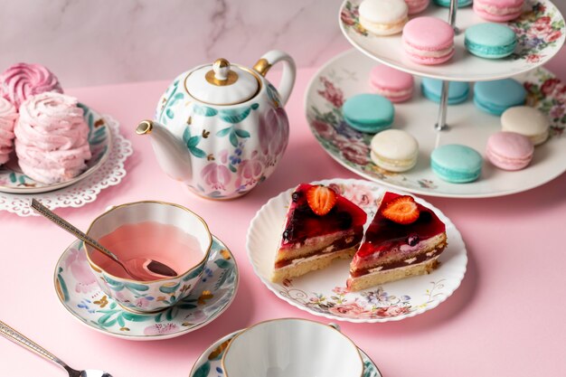 Beautiful tea party composition on a table