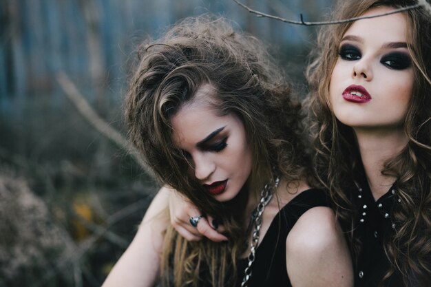 Beautiful teens with dark makeup