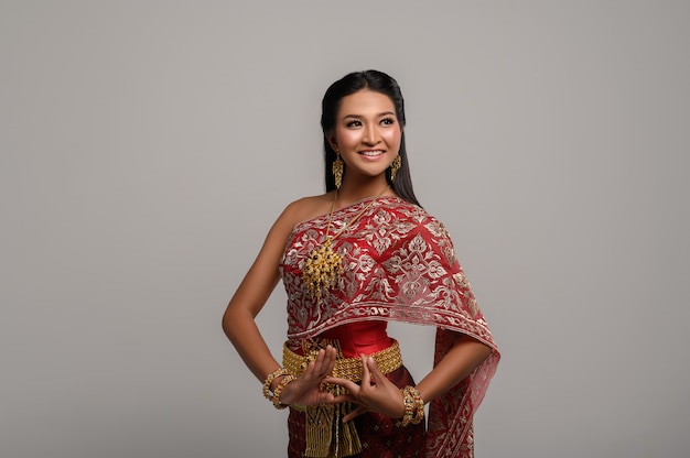 Beautiful Thai woman wearing Thai dress and Thai dance