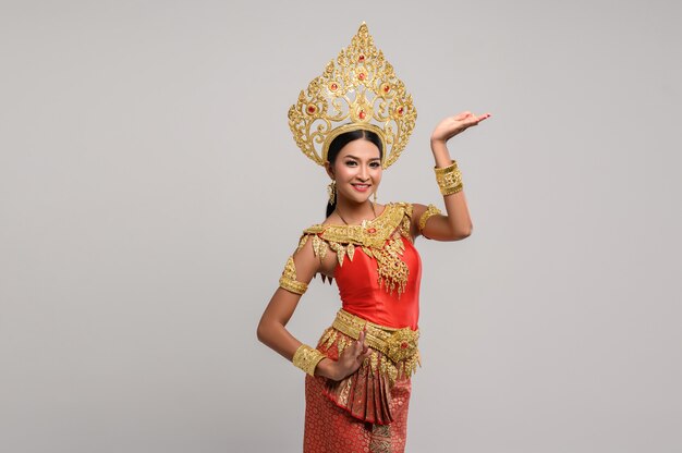 Beautiful Thai woman wearing Thai dress and Thai dance