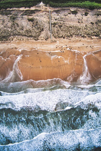 Beautiful top view aerial shot of a beach