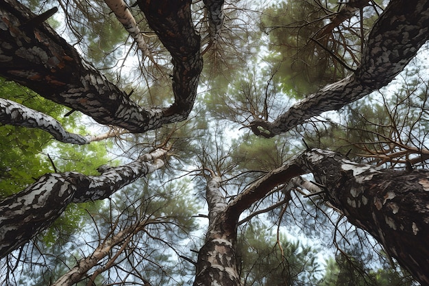 Bella prospettiva del baldacchino degli alberi con paesaggio naturale