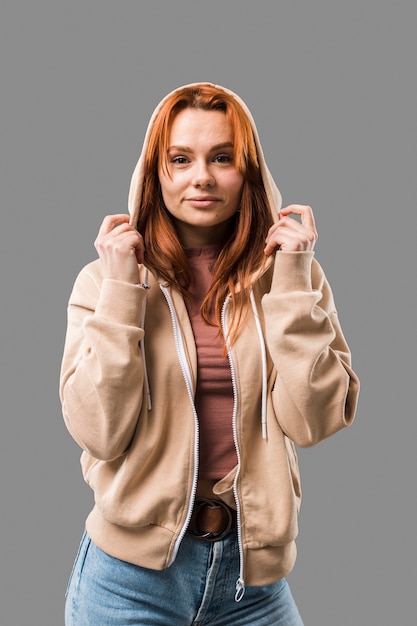 Beautiful trendy woman wearing hoodie