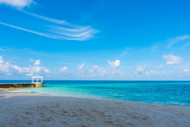 Красивый тропический остров Мальдивы с белым песчаным пляжем и морем