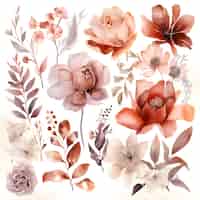 Free photo beautiful vector watercolor set with flowers and leaves. handmade.