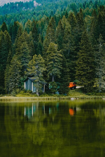 Beautiful vertical shot of rural landscape by the lake