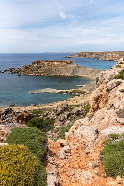 Beautiful view of the coast of Gnejna bay in Malta