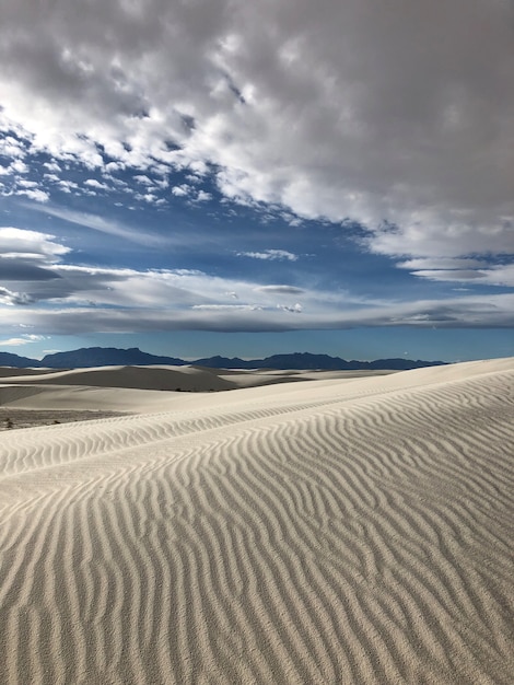 ニューメキシコの風にさらされた砂で覆われた砂漠の美しい景色-背景に最適