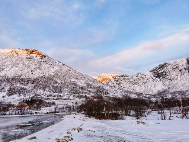 Beautiful view of the Kvaloya island with a sea and mountains in Tromso, Norway