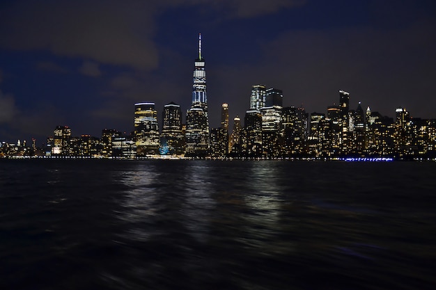 Beautiful view of liberty state park jersey in USA with a dark blue sky during night time