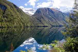 Foto gratuita bella vista di mirror lakes, milford sound, nuova zelanda