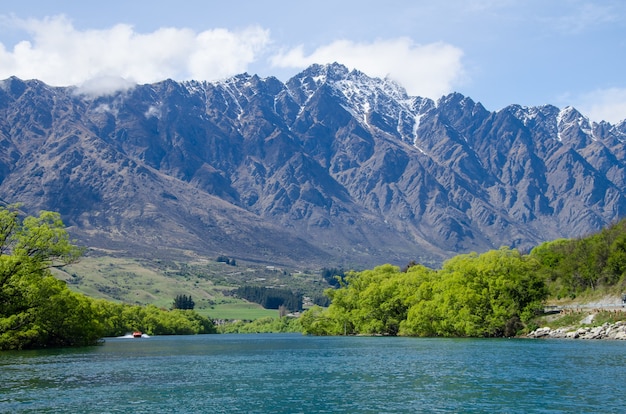 Beautiful view of The Remarkables mountain range in  Queenstown, New Zealand