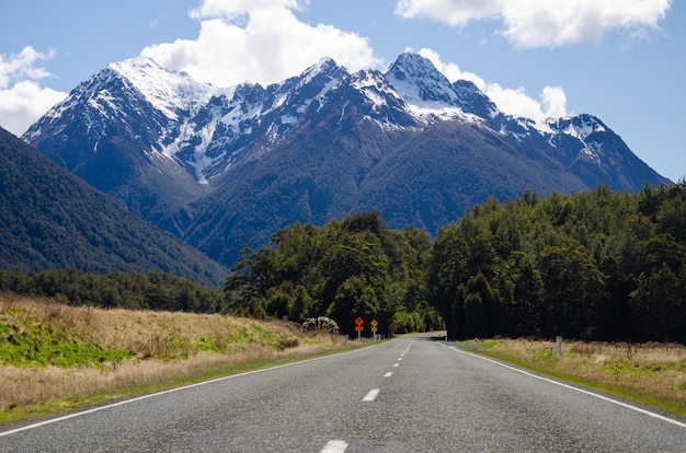 뉴질랜드 밀포드 사운드로 이어지는 도로의 아름다운 전망