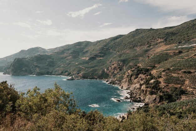 Beautiful view of rocky shore and forests