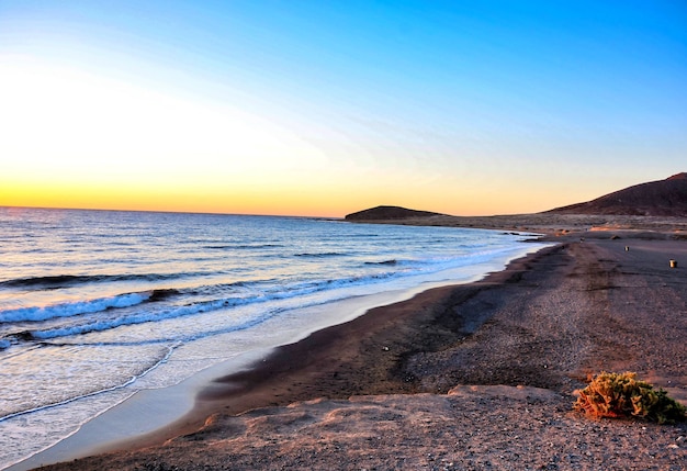 Beautiful view of the seaside during the sunset at the  Canary Islands