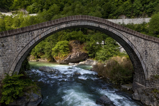 トルコの村Arhavi Kucukkoyでキャプチャされた石の橋の美しい景色