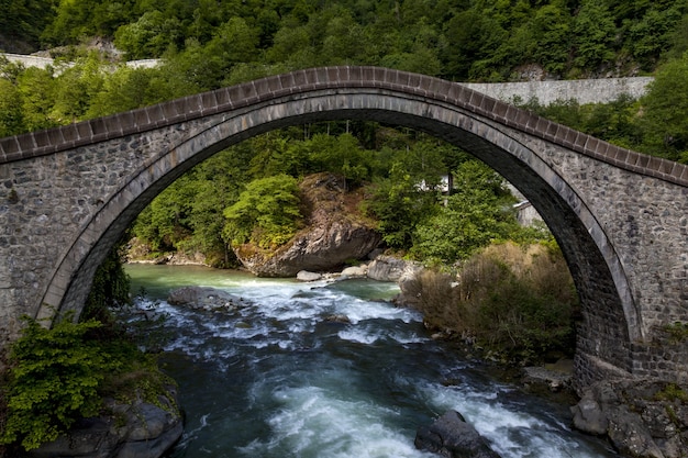 Beautiful view of a stone bridge captured in village Arhavi Kucukkoy, Turkey