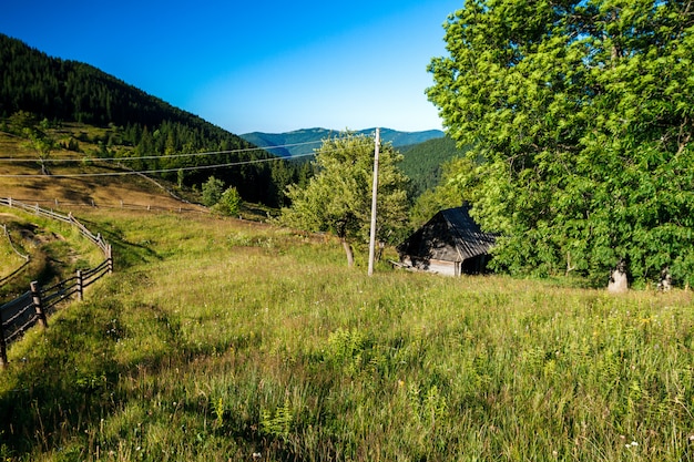 Beautiful view of village in Ukrainian Carpathian mountains.