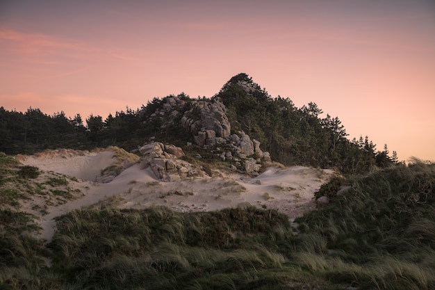 Beautiful view of White Mountain, Spain under the purple sky