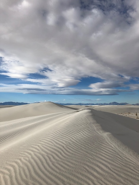 뉴 멕시코의 사막에서 바람에 씻긴 모래 언덕의 아름다운 전망