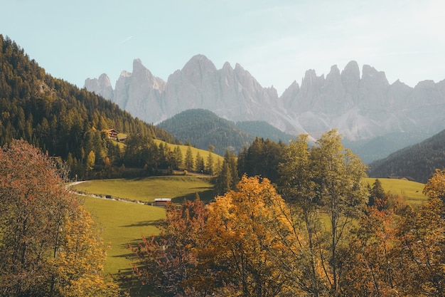 Beautiful village on a hill surrounded by the mountains