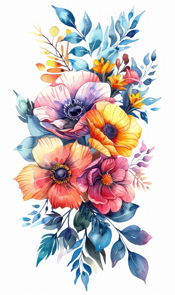 無料Photo 美しい水彩の花のアレンジメント
