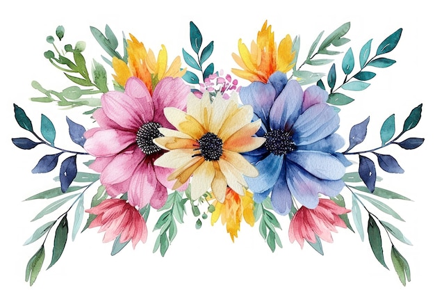 美しい水彩の花のアレンジメント