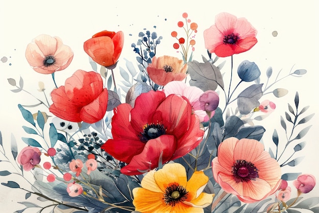 Free photo beautiful watercolor floral arrangement