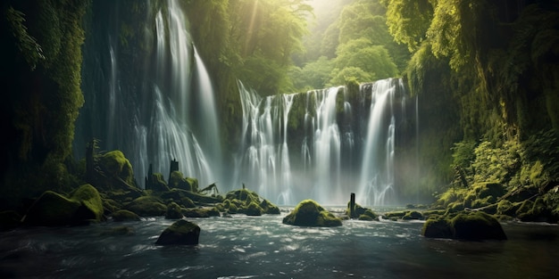 Free photo beautiful waterfall landscape